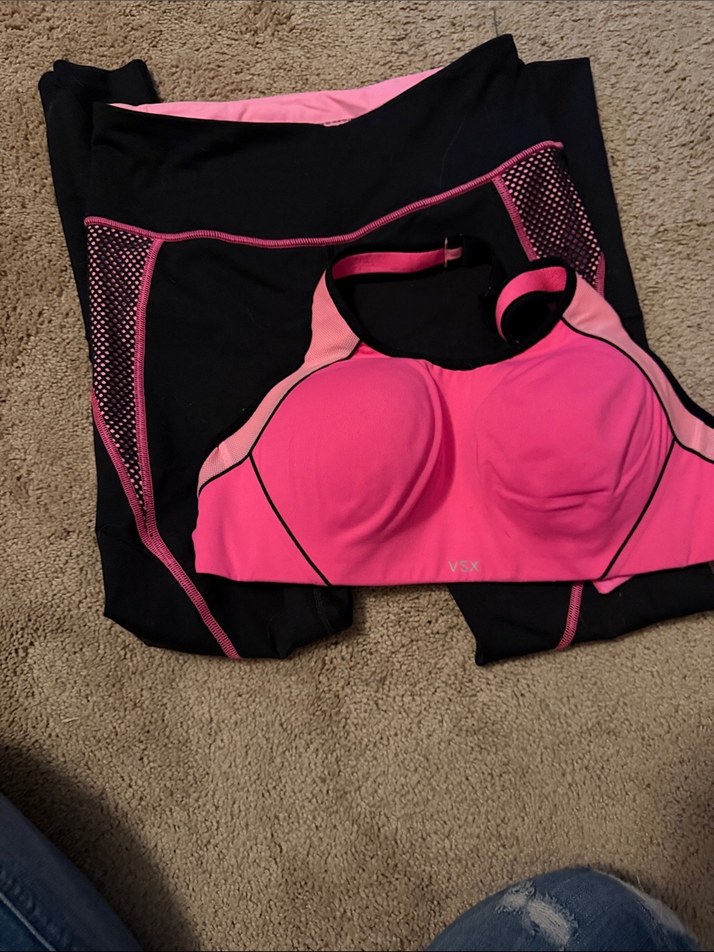 VSX Hot Pink and Black High‑Support Sports Bra & Leggings Set